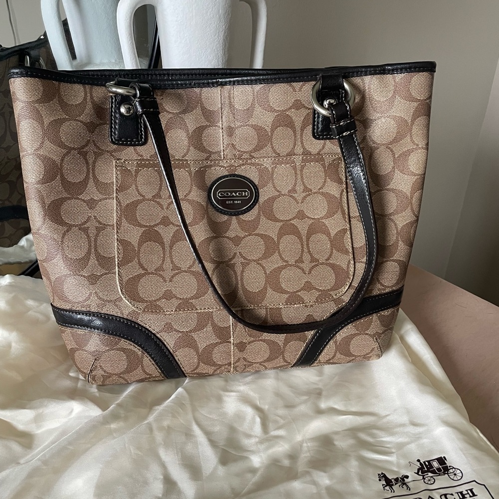 Authentic Coach Signature Brown and Black Tote Bag